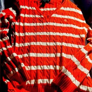 Small Lauren Ralph Lauren orange and white striped sweater